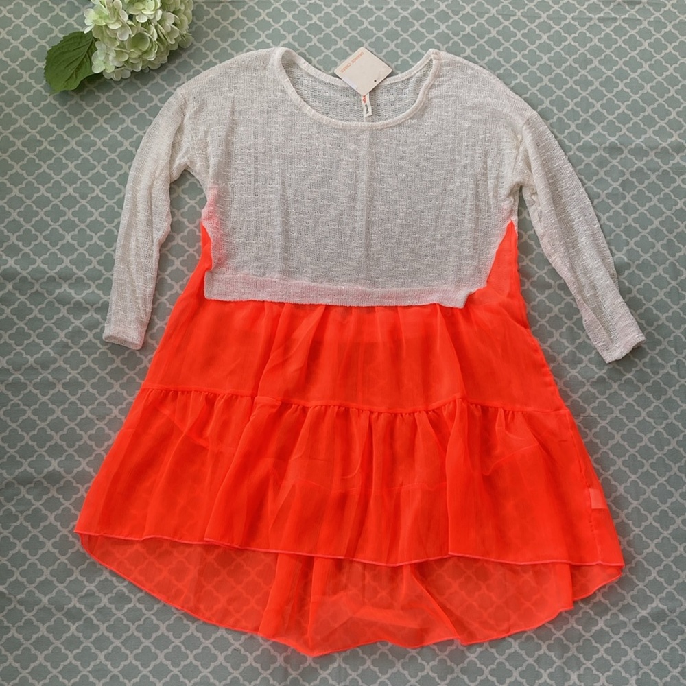 Orange Creek Neon Orange Chiffon Sweater Blouse S NWT